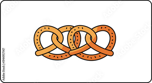 Three Intertwined Pretzels Cartoon Illustration Salty Bakery Snack Flat Vector Design