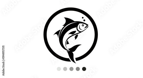 Elegant circular fish emblem logo with sleek silhouette for branding and design concept.