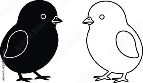 Black and white birds facing each other Vector