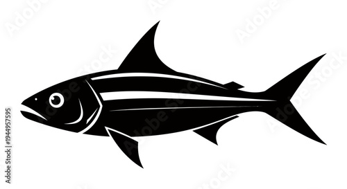 Silhouette of a streamlined fish swimming gracefully through water.