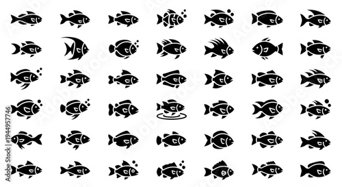 Grid of Black Fish Icons in a Repeating Monochrome Pattern.