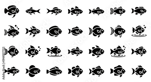 Repeating silhouettes of small fish icons forming a seamless pattern.
