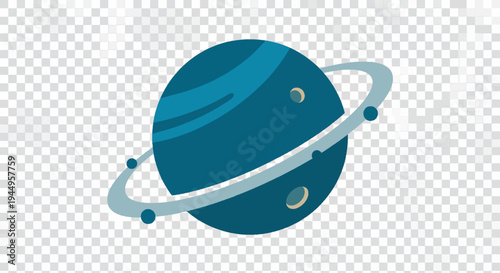 Neptune with rings and moons in a simple design on a transparent background