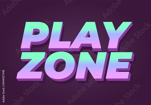 3d retro text play zone in mint and purple gradient with long shadow on dark purple background, bold rounded type, playful neon 80s style