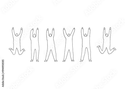 思いっきり手を伸ばして万歳をする人物のゆるい手描きイラストセット