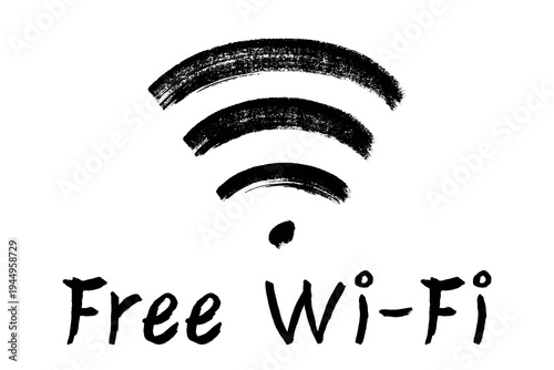 Hand drawn free wifi spot zone sign Public wi-fi area sign Wireless internet clipart in doodle style Single element for print, web, design, decor 3G, 4G, 5G, 6G, IoT
