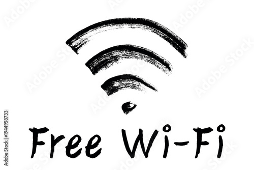 Hand drawn free wifi spot zone sign Public wi-fi area sign Wireless internet clipart in doodle style Single element for print, web, design, decor 3G, 4G, 5G, 6G, IoT