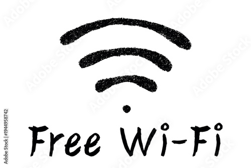 Hand drawn free wifi spot zone sign Public wi-fi area sign Wireless internet clipart in doodle style Single element for print, web, design, decor 3G, 4G, 5G, 6G, IoT
