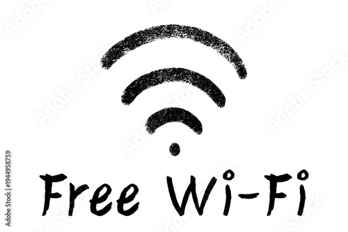 Hand drawn free wifi spot zone sign Public wi-fi area sign Wireless internet clipart in doodle style Single element for print, web, design, decor 3G, 4G, 5G, 6G, IoT