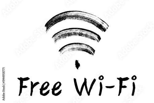 Hand drawn free wifi spot zone sign Public wi-fi area sign Wireless internet clipart in doodle style Single element for print, web, design, decor 3G, 4G, 5G, 6G, IoT
