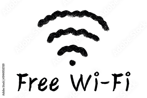 Hand drawn free wifi spot zone sign Public wi-fi area sign Wireless internet clipart in doodle style Single element for print, web, design, decor 3G, 4G, 5G, 6G, IoT