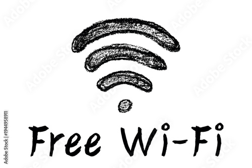 Hand drawn free wifi spot zone sign Public wi-fi area sign Wireless internet clipart in doodle style Single element for print, web, design, decor 3G, 4G, 5G, 6G, IoT