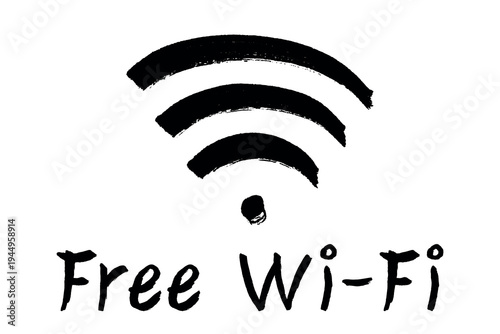 Hand drawn free wifi spot zone sign Public wi-fi area sign Wireless internet clipart in doodle style Single element for print, web, design, decor 3G, 4G, 5G, 6G, IoT