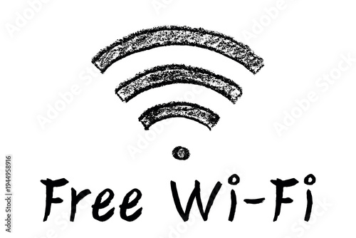 Hand drawn free wifi spot zone sign Public wi-fi area sign Wireless internet clipart in doodle style Single element for print, web, design, decor 3G, 4G, 5G, 6G, IoT