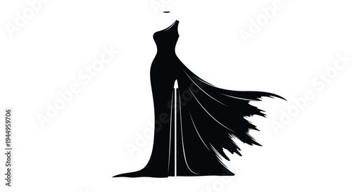 Black silhouette of a woman in a flowing dress vector