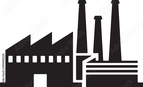 Industrial factory building with tall chimneys icon symbol with raw material