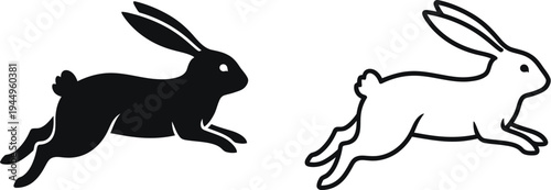 Rabbits running side by side in black and white Vector