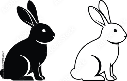 Black and white rabbits sitting side by side Vector