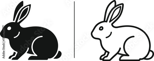 Black and white rabbits facing each other Vector