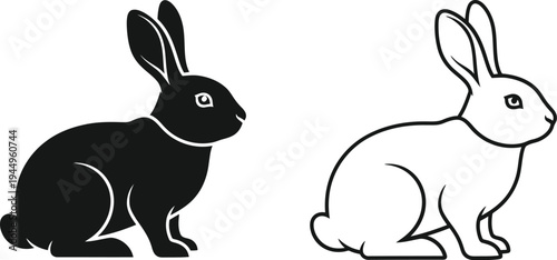 Black and white rabbits sitting side by side Vector
