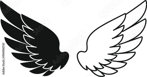Black and white wings symbolizing freedom and balance Vector
