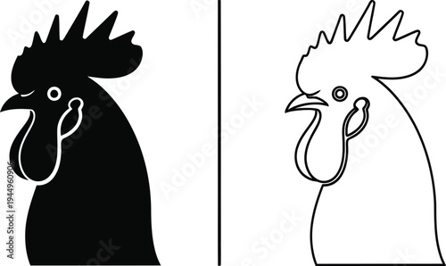 Black and white rooster illustration Vector