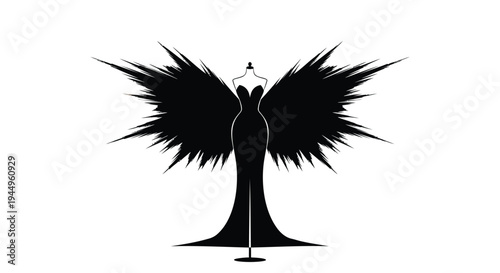 Black vector illustration of a dress with wings
