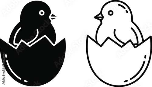 Hatching chick egg black white Vector