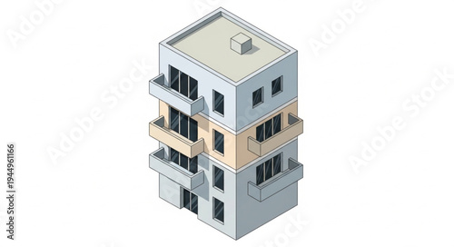 Modern Apartment Building with Balconies and Windows.