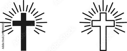 Cross icon set with radiant lines Vector
