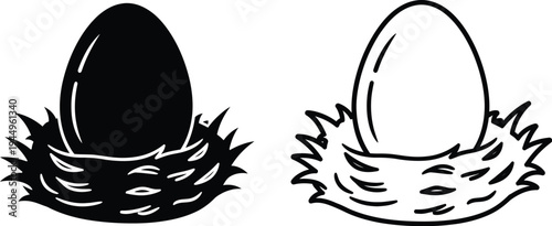 Black and white eggs in nest illustration Vector