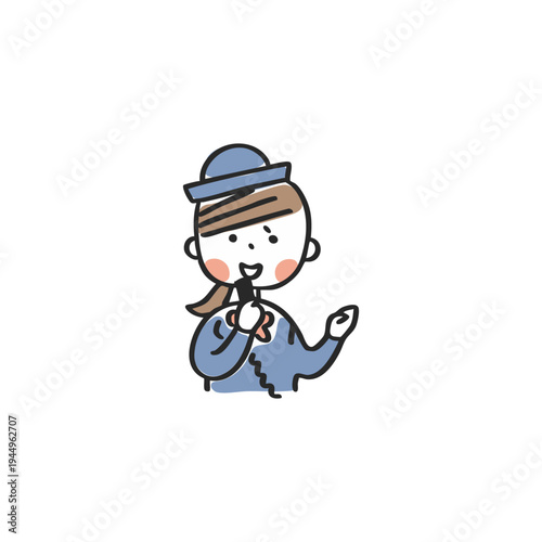 マイクを使って話すバスガイドの女性＿上半身