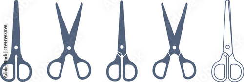 ハサミを持つ部分が覆われたハサミのオープンとクローズしたアイコンの素材セット