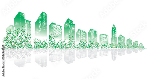 緑豊かな爽やかな街並みイラスト. 