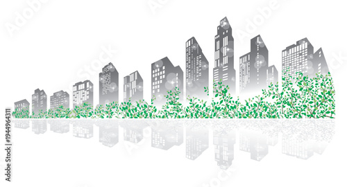 緑豊かな爽やかな街並みイラスト. 