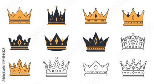 Collection of Royal Crowns in Various Designs and Colors.