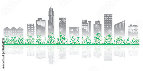 緑豊かな爽やかな街並みイラスト. 