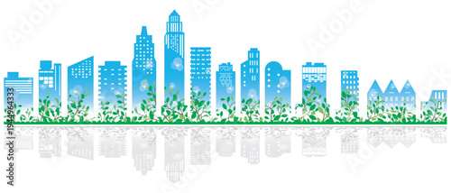 緑豊かな爽やかな街並みイラスト. 