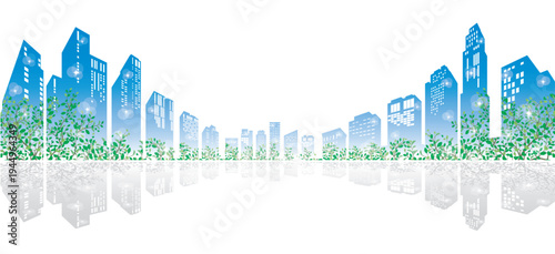 緑豊かな爽やかな街並みイラスト. 