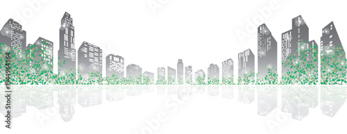 緑豊かな爽やかな街並みイラスト. 