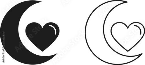 Crescent moon heart symbols Vector