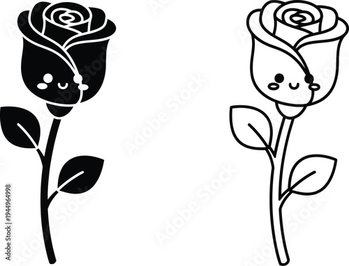Black and white roses line art illustration Vector
