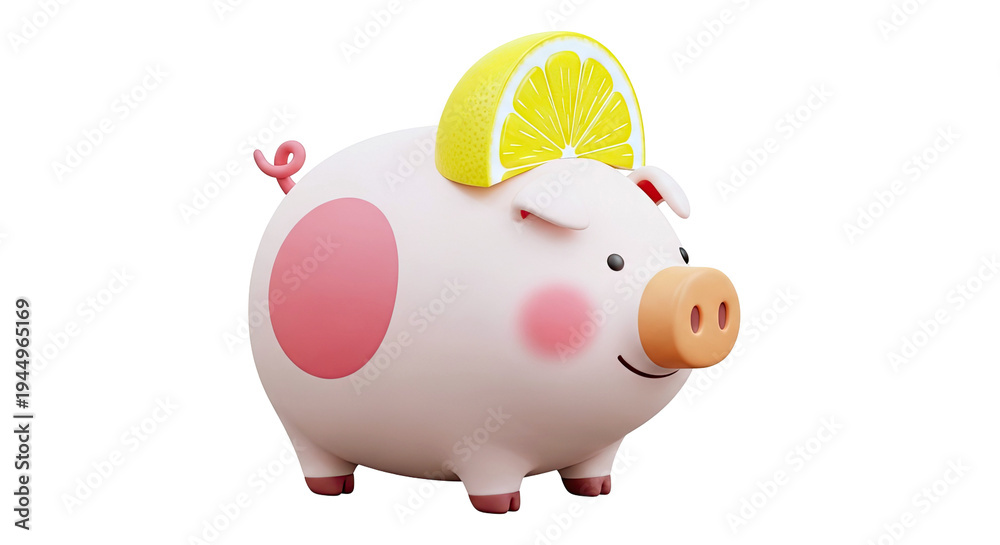 Fototapeta premium Cute Pig with Lemon Slice Hat