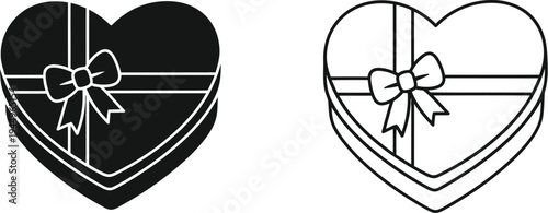 Heart shaped gift box with bow black and white Vector