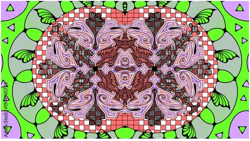 Digital print pattern design bohemian tropical orange green art