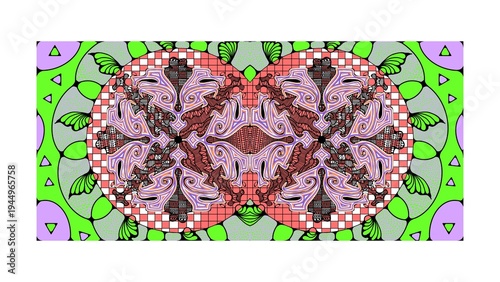 Digital print pattern design bohemian tropical orange green art