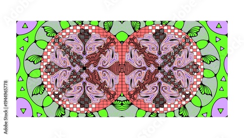 Digital print pattern design bohemian tropical orange green art