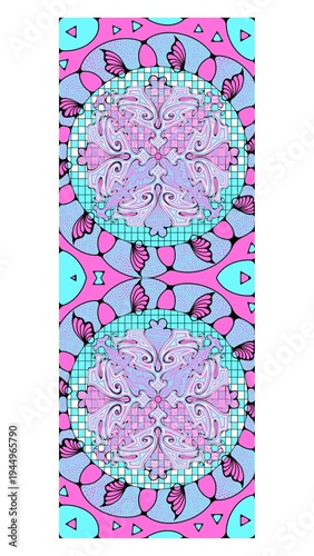 Digital print pattern design bohemian tropical pink blue art