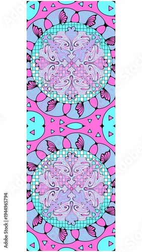 Digital print pattern design bohemian tropical pink blue art