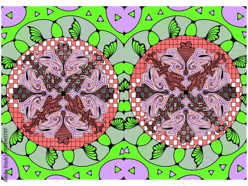 Digital print pattern design bohemian tropical green art